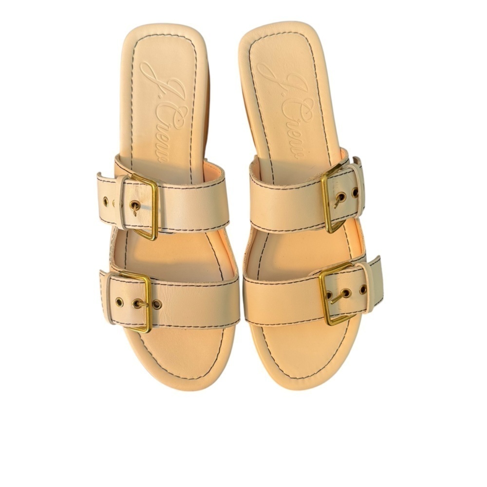 J. Crew - Cream Double Strap with Gold Buckle Accents Sandals Sz 8